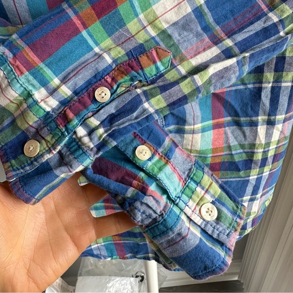 Hollister Plaid Pattern Tie Back Mid Sleeves Button Down Pop-Over Shirt - Picture 4 of 7